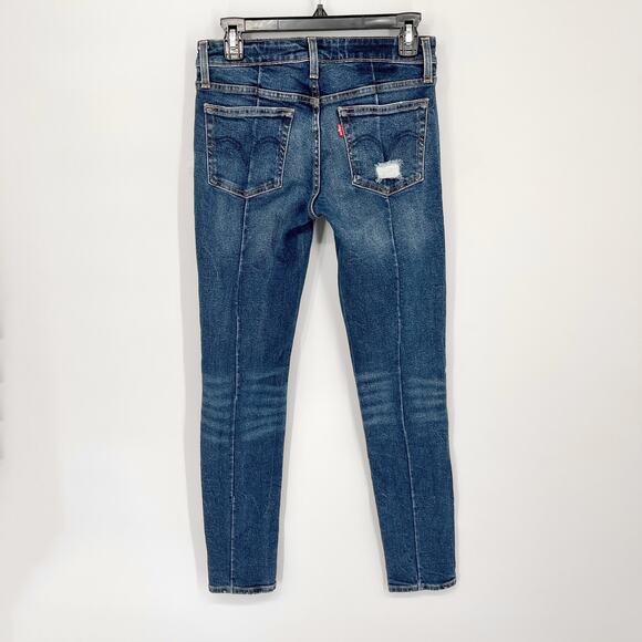 Levi's Altered Skinny 711 Women's Mid Rise Distressed Skinny Jeans W27 L29 Blue - Picture 5 of 10